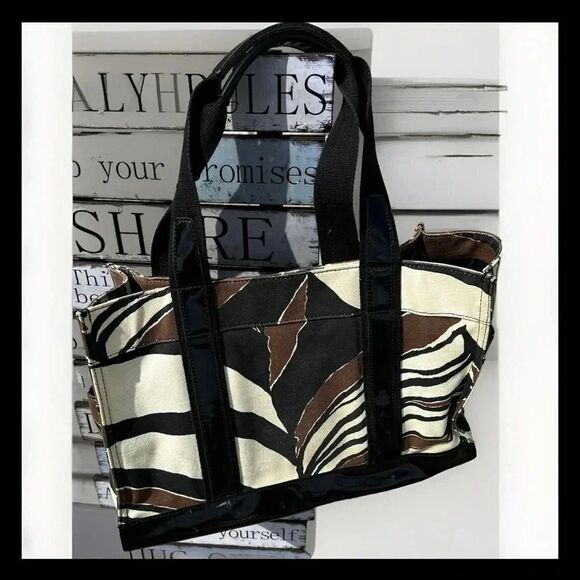 Trina Turk Canvas Brown/Black Tote - Picture 5 of 9
